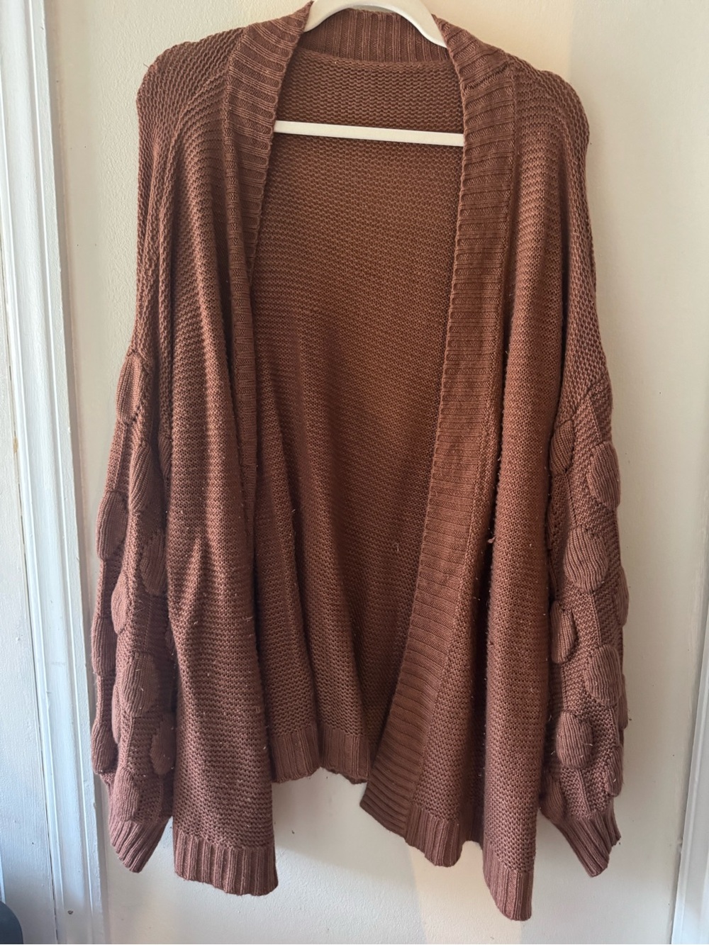Open-Front Bubble Sleeve Cardigan - Rust Brown